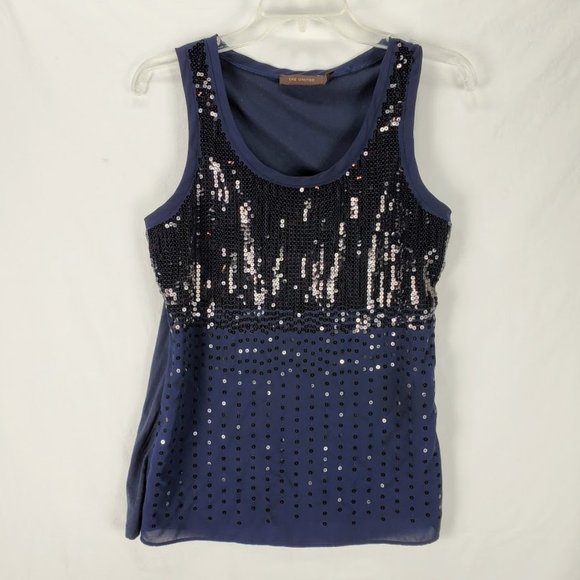 The Limited Tops - The Limited Navy Sequin Tank Top Small Layered